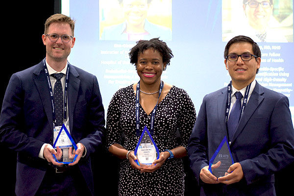 ATS 2024 BEAR Cage finalists (from left) Michael Miller, MD; Eno-Obong Essien, MD; Julio Huapaya, MD, MHS.