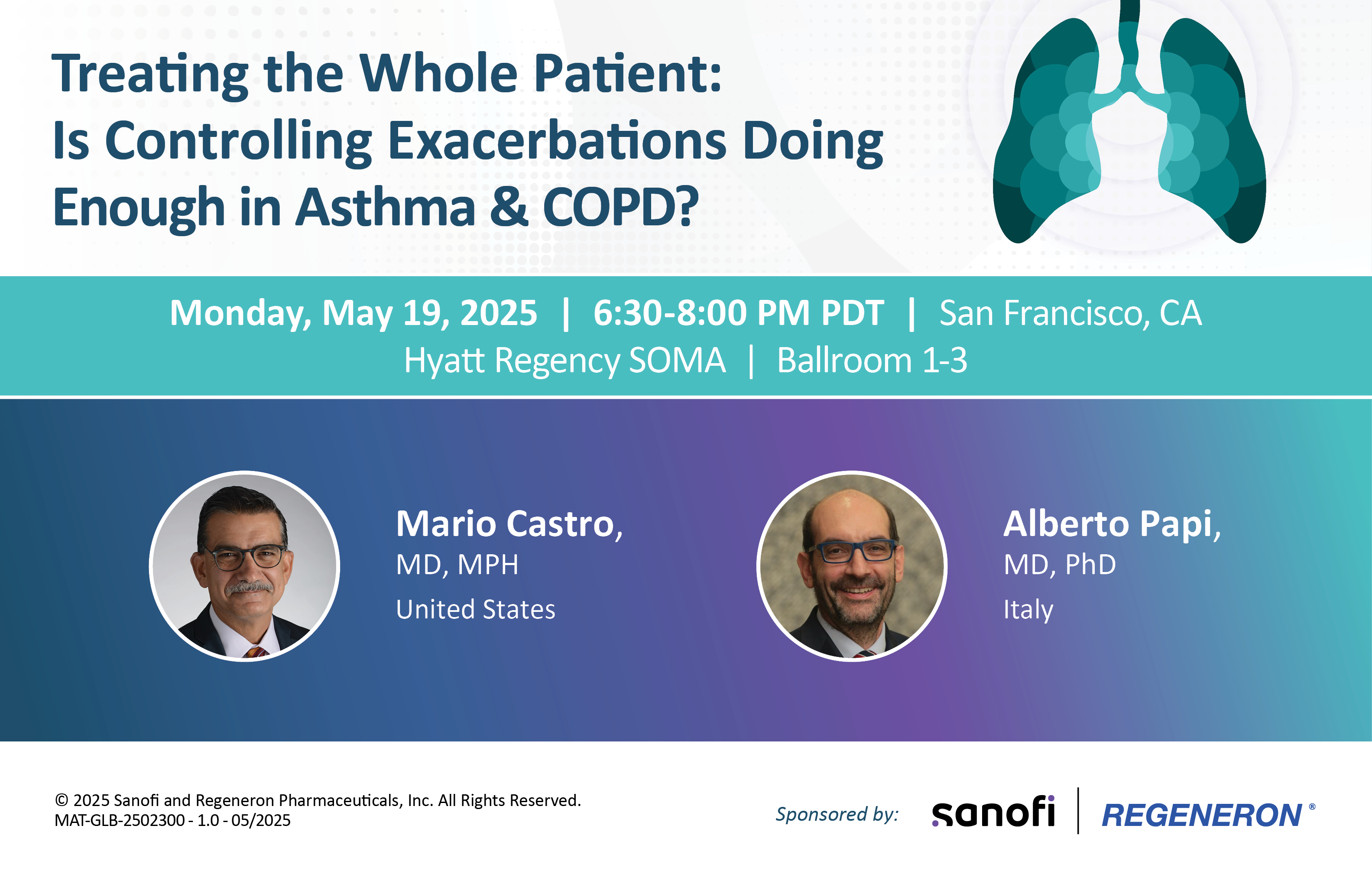 Join Sanofi and Regeneron for an educational symposium at ATS 2025 in San Fransico at the Hyatt Regency SOMA, California, in Ballroom 1-3